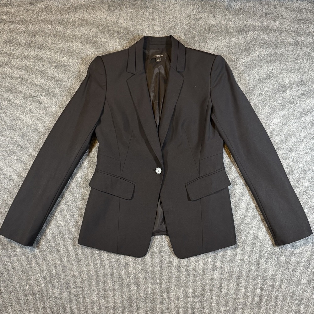 Ann Taylor Black Notched One Button Wool Blazer Jacket Size 2 Business Office